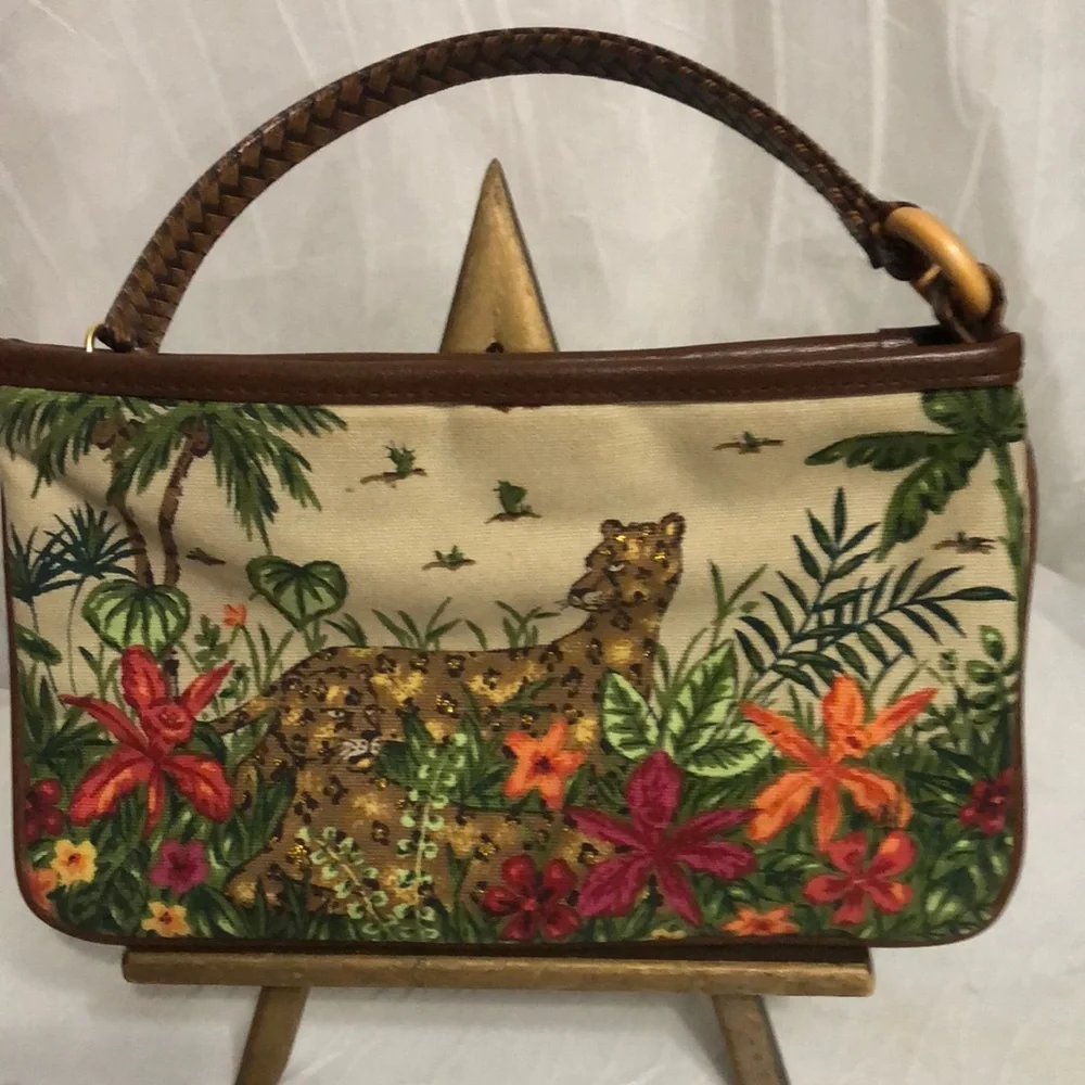 Floral & Leopard Top-Handle Wristlet/ Bag